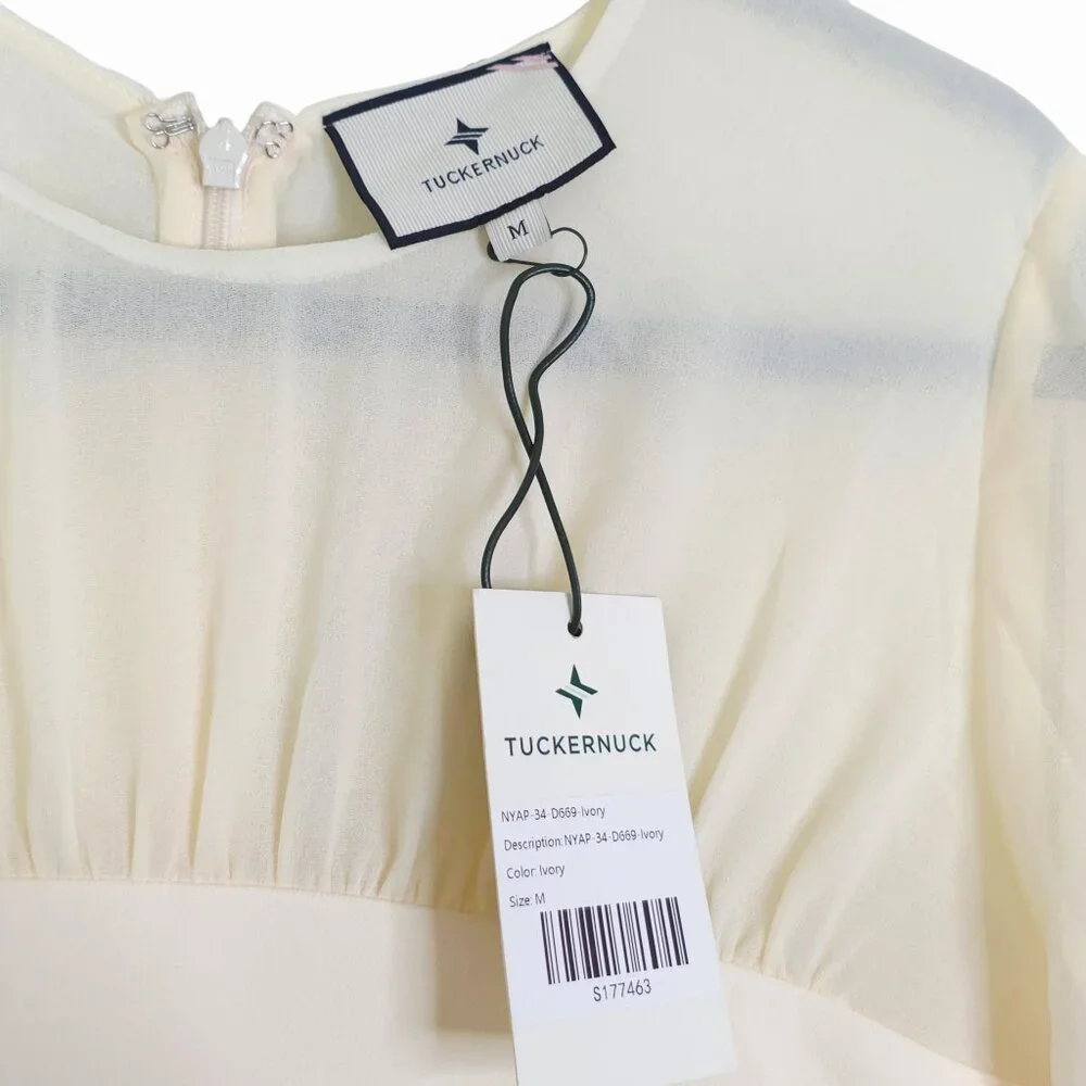 Tuckernuck Lorraine Dress Ivory Chiffon Pleated Drop Waist Bridal NWT Size M - Picture 4 of 10